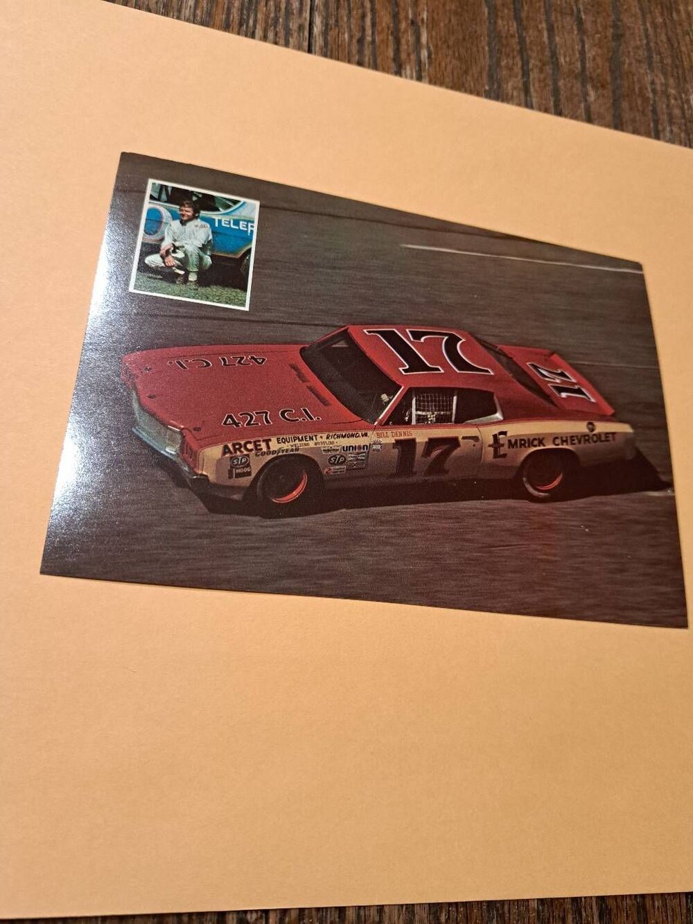 Vintage Bill Dennis #17 NASCAR Postcard EMRICK Chevy STP Racing Pictorial